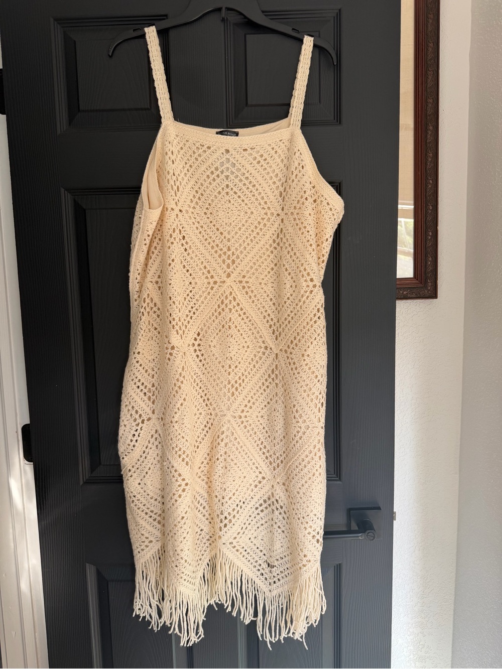 Kings Road Crochet Fringe Midi Dress in Cream